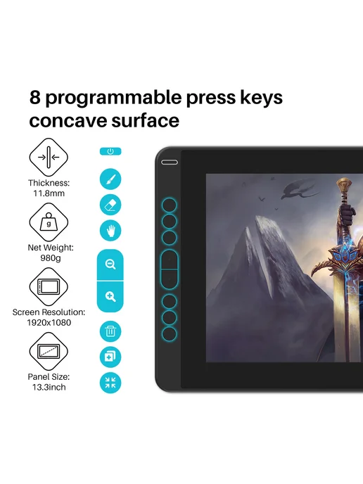 Huion Kamvas 13 графический планшет черный со Stand, черный, фото 5