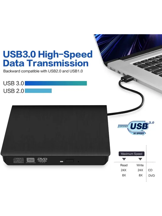 Нет бренда Внешний оптический привод USB 3.0 Голубой, BJB-XK-DK, голубой, фото 4