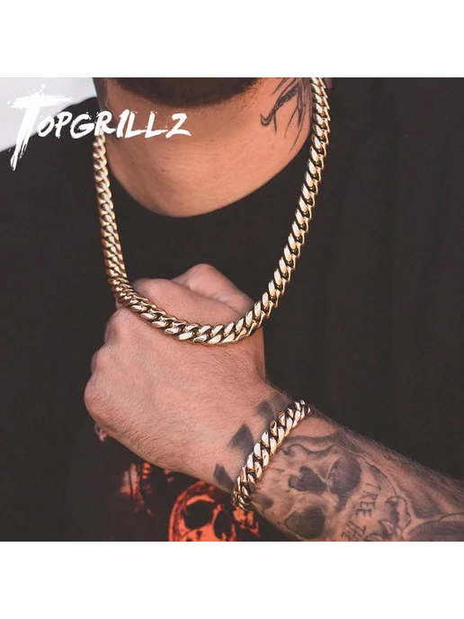 TOPGRILLZ Серый кубический браслет-цепочка 30 дюймов, Steel Color, серый, фото 2
