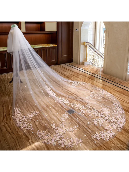 Easttg Белая двухслойная фата 350 см, Off-Off White Lace, белый, фото 4