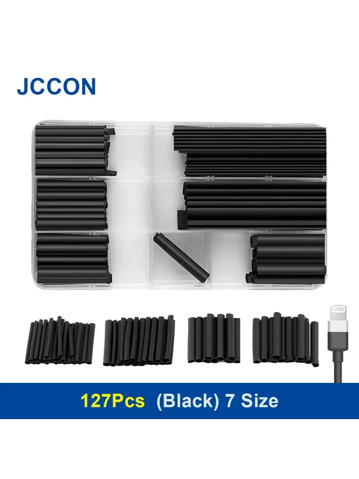 Нет бренда Термоусадочная трубка JCCON, набор из 127 шт, черная, 127 шт, фото 2