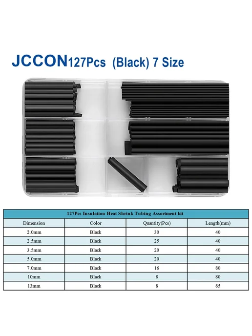 Нет бренда Термоусадочная трубка JCCON, набор из 127 шт, черная, 127 шт, фото 3