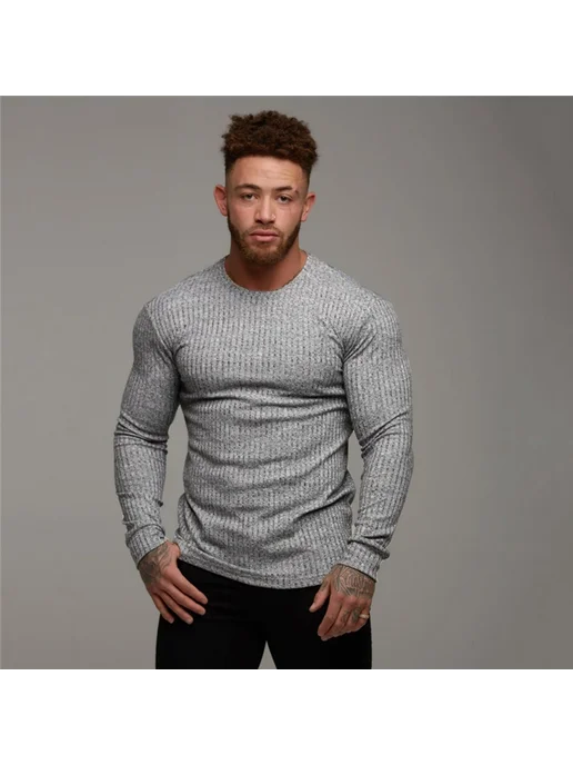 Muscleguys Мужские спортивные свитера из хлопка и спандекса, серый