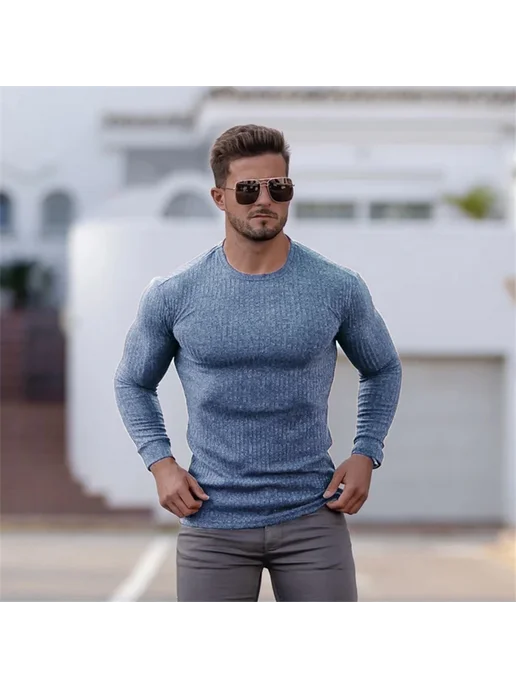 Muscleguys Мужские спортивные свитера из хлопка и спандекса, серый, фото 3