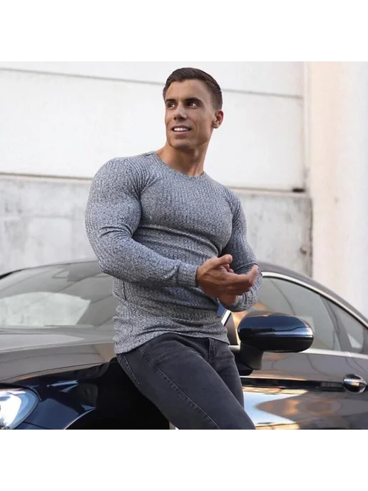 Muscleguys Мужские спортивные свитера из хлопка и спандекса, серый, фото 6