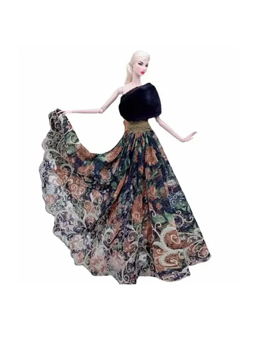 qichangsheng Платье для куклы Барби, синее с цветочным принтом, dress and, синий, фото 3