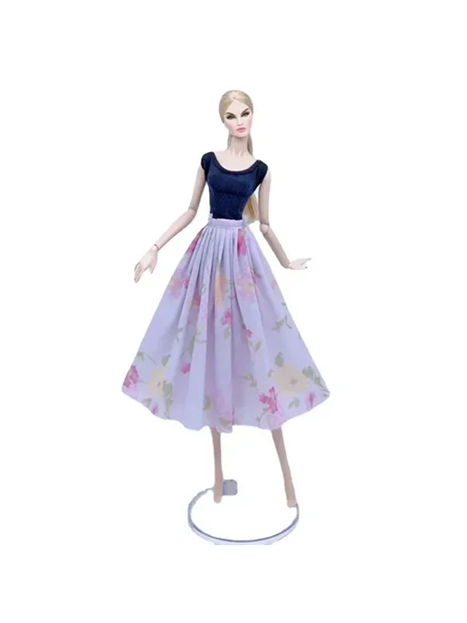 qichangsheng Платье для куклы Барби, синее с цветочным принтом, dress and, синий, фото 4