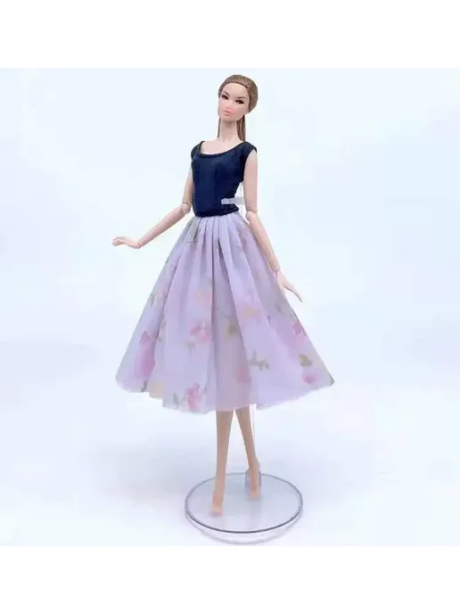 qichangsheng Платье для куклы Барби, синее с цветочным принтом, dress and, синий, фото 5