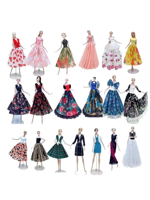 qichangsheng Платье для куклы Барби, синее с цветочным принтом, dress and, синий, фото 7