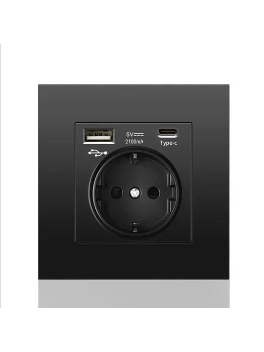Dani Розетка настенная с USB Type-C, 2.1A, черная, черный
