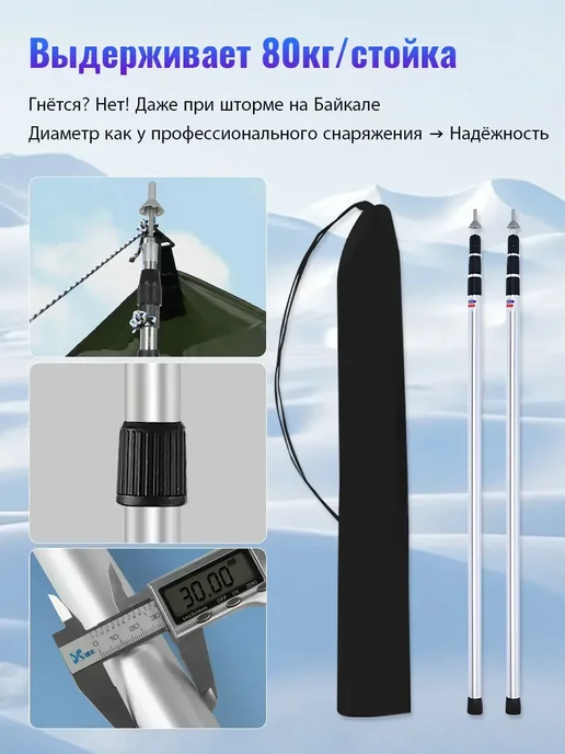Стойки для палатки и тента телескопические Серебро 2,3 м, 2,3 м, фото 3