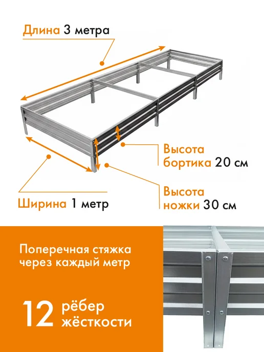 Удачный Выбор Грядка оцинкованная усиленная 1х4 м, 1x3, 3 м, фото 2