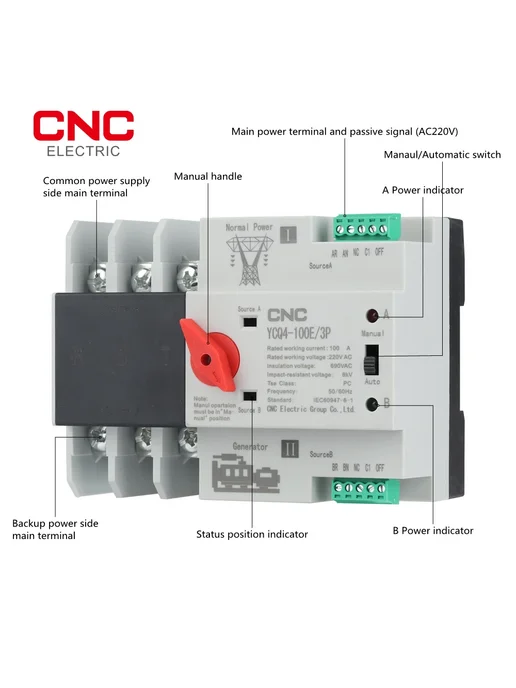 CNC Автоматический резервный переключатель 3 230v 100A, вариант, фото 2