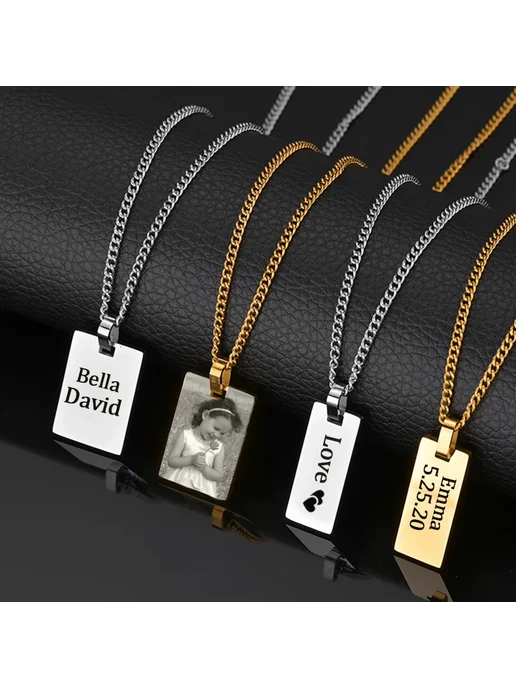 Нет бренда Чокер из нержавеющей стали Big Pendant Engrave photo, серый, фото 3