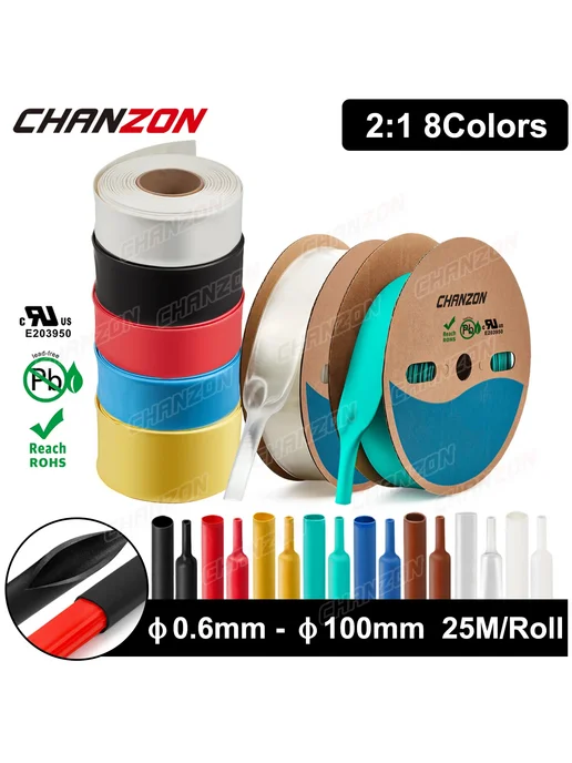 CHANZON Термоусадочная трубка 25м, красный, 1-100мм, 25 м, черный
