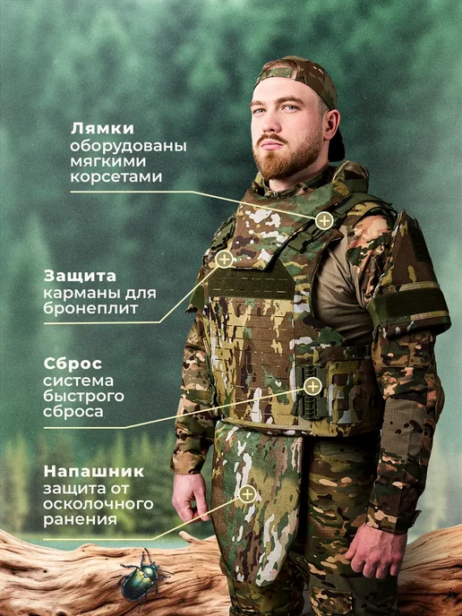 Бронежилет тактический с плитами БР3, зеленый, фото 3