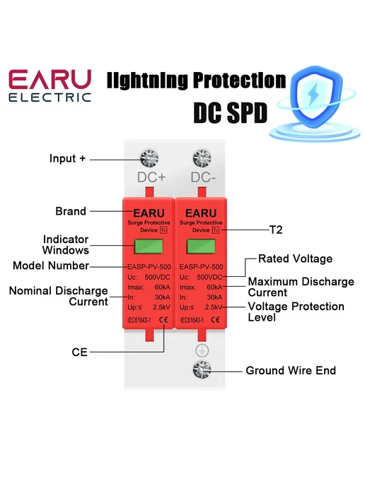 EARU Защитник SPD 3P DC1000V 30-60KA 500В 800В 1000В, Защитник SPD 3P DC1000V, фото 4