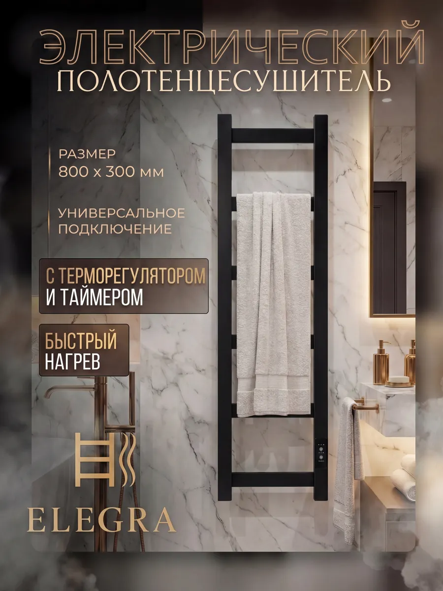 Полотенцесушитель электрический с терморегулятором черный