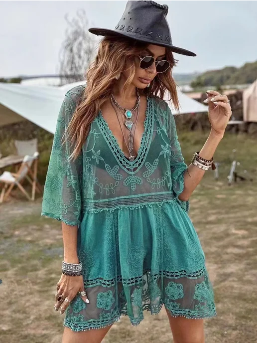 Белое кружевное пляжное парео Playa, белый, фото 6