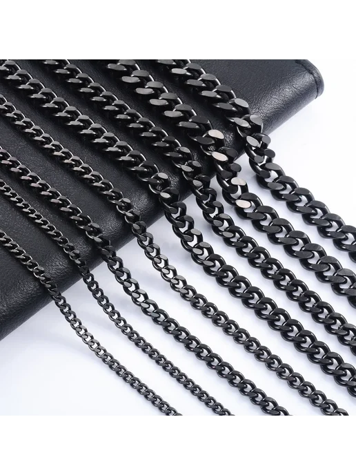 Нет бренда Черная цепочка из нержавеющей стали 56см (22inch), 9мм, черный