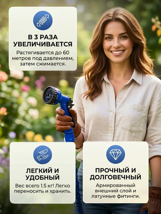 Шланг для Полива MAGIC HOSE 60м с Насадкой, 60 м, фото 2