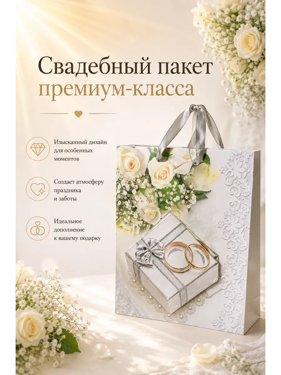 Подарочный пакет свадебный принт подарок с бантом