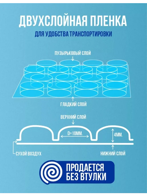 Воздушно-пупырчатая пленка 0.4х50м, 50 м, фото 2