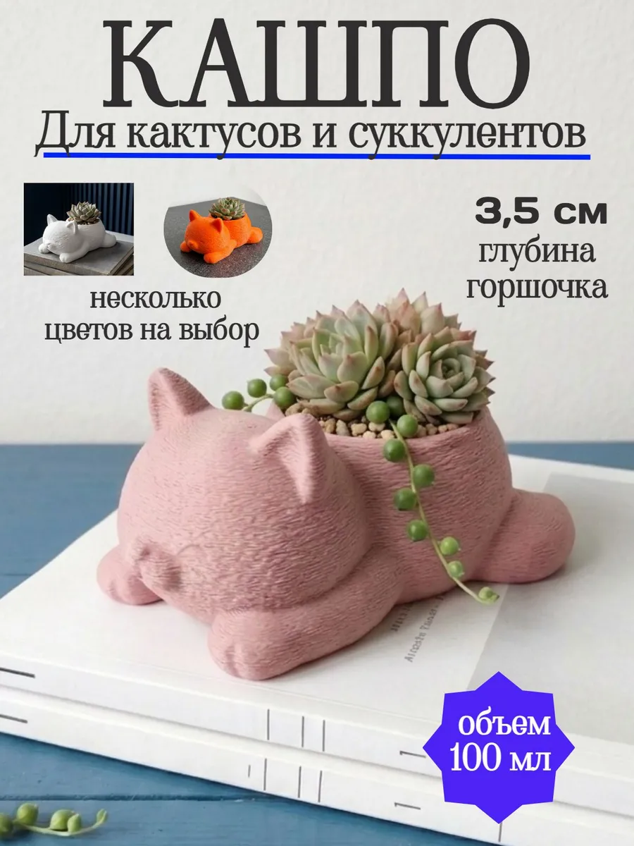 Кашпо для кактусов и суккулентов "Котик", объем 0,1 л