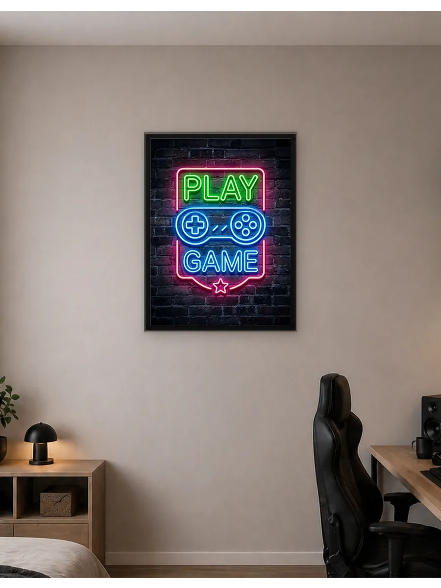 Плакат Играть в игру Неоновая вывеска 50x70