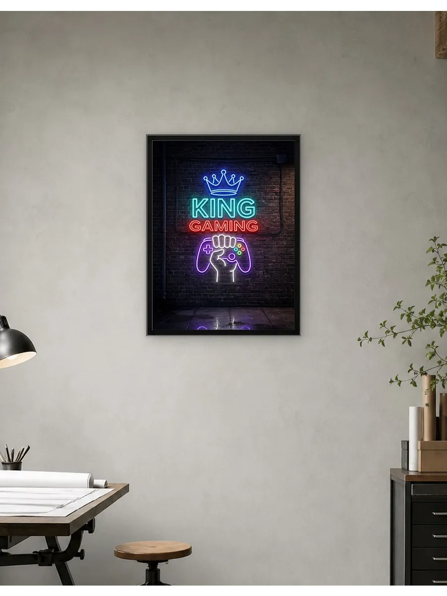 Постер на стену Неоновая вывеска король Гаминг 50x70