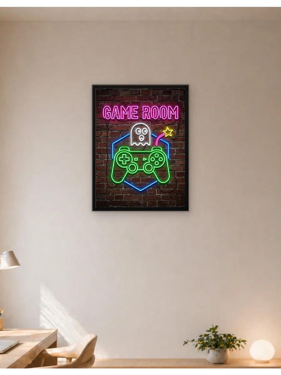 Интерьерный постер Неоновая вывеска игровой комнаты 4 50x70