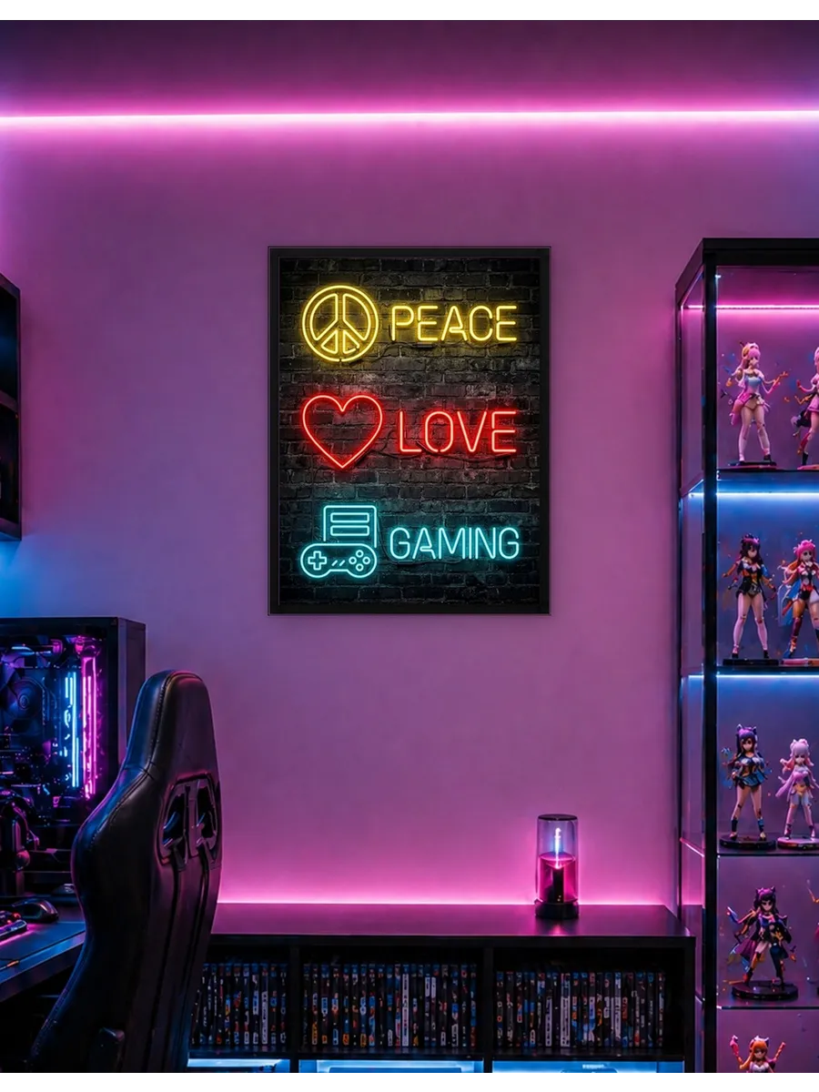 Постер на стену Мир Любви Игры Неоновые Вывески 30x40