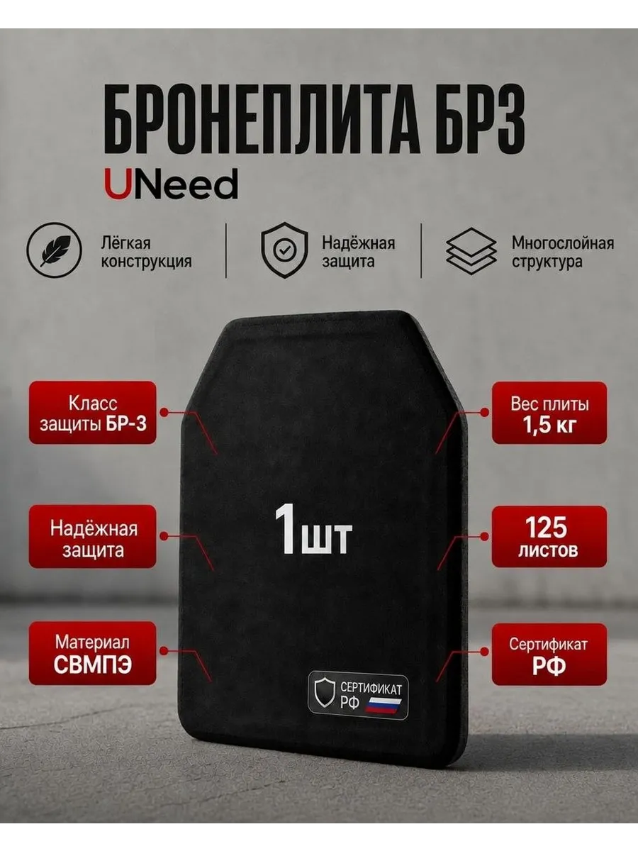 Бронеплита БР3 для бронежилета плита тактическая 1 шт