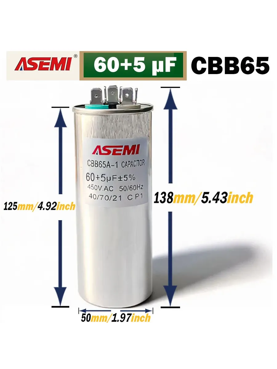 3PINS CBB65 450 В переменного тока 60 мкФ + 5 мкФ 25 + 5 мкФ