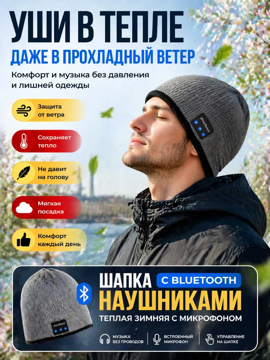 Шапка с Bluetooth наушниками музыкальная зимняя беспроводная