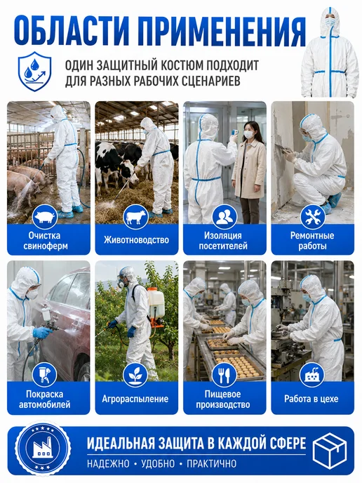 Одноразовый защитный костюм с бахилами 10комплекта, вариант, фото 6