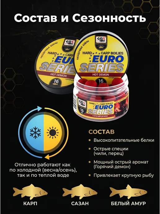 GBS BaITS Бойлы GBS насадочные 16мм Евро серия Hot Demon Горячий Демон, вариант, фото 3