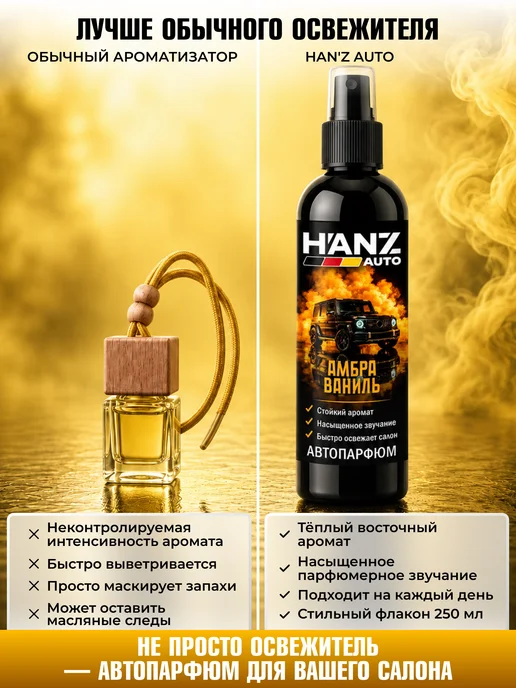 HANZ AUTO Ароматизатор для автомобиля Амбра Ваниль, 250 мл, 250 мл, фото 3