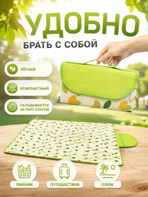 КМ08 Пляжный коврик складной для пикника и отдыха на природе, голубой, фото 2