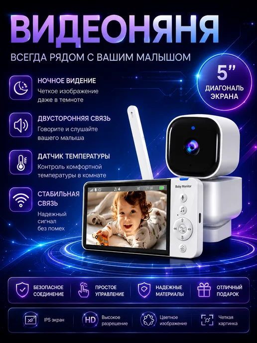 HISMAHO Видеоняня с поворотной камерой и микрофоном, вариант, фото 2