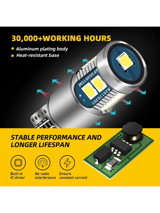 LUCKZHE 2 x LED T10 W5W White для VW Amarok Bora Caddy EOS Golf Jett, белый, фото 2