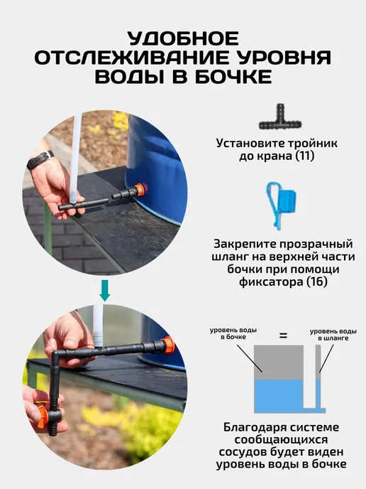 НА ДАЧУ Капельный полив PRO для огорода и теплиц от бочки с таймером, черный, фото 4