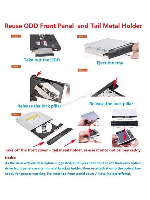 Нет бренда Optical Bay Caddy для Dell Inspiron 12.7 мм SATA HDD SSD, вариант, фото 6