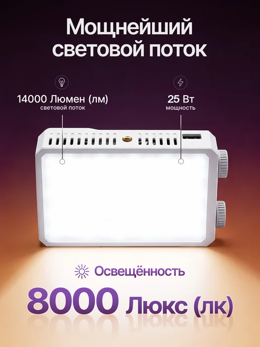 Пальто спекулянта Видеосвет RGB портативный для съемки фото и видео, белый, фото 3