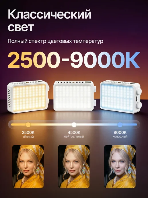 Пальто спекулянта Видеосвет RGB портативный для съемки фото и видео, белый, фото 5