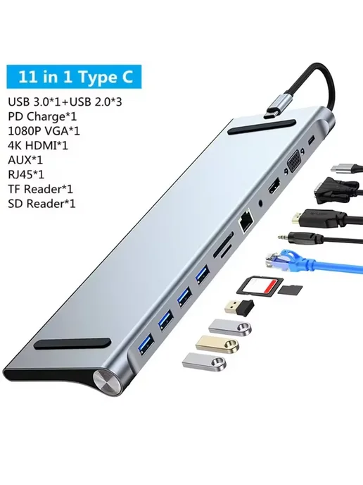 Shunmaii Док-станция USB C 11 в 1, серый, фото 2
