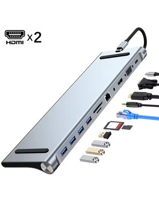 Shunmaii Док-станция USB C 11 в 1, серый, фото 3