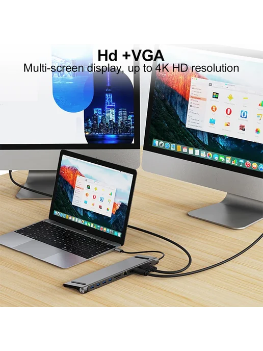 Shunmaii Док-станция USB C 11 в 1, серый, фото 4
