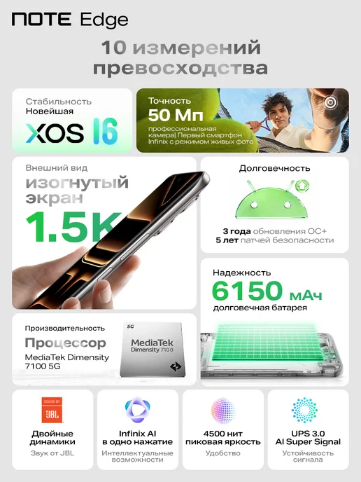 Смартфон Infinix Note Edge X6887 8/256 ГБ, черный, фото 2