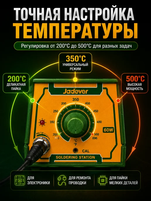 JADEVER Паяльная станция JDEL7506 60Вт, 200–500°C, 60 Вт, фото 3